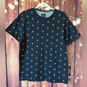Denim & Flower Black Tee with Yellow Palm Print